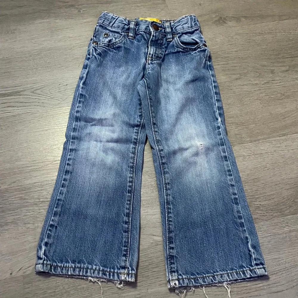 Old Navy Boot-Cut Jeans Kids 4T Blue Good Distressed Adjustable Waist Denim